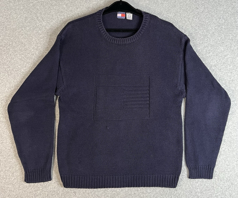 Tommy Hilfiger Vintage Men’s Cotton Sweater L Navy Blue Made in Hong Kong